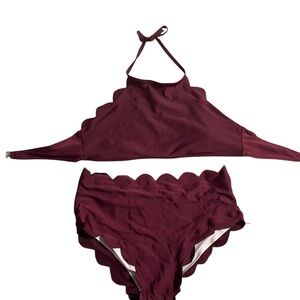 Scalloped Burgundy Bikini Set-large